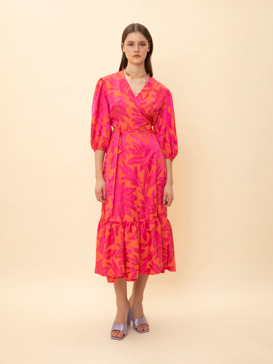 WRAP JACQUARD DRESS FUCHSIA