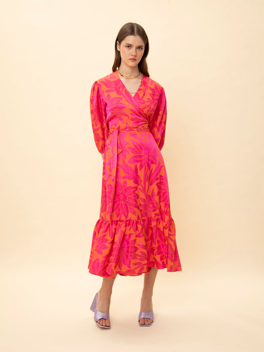 WRAP JACQUARD DRESS FUCHSIA