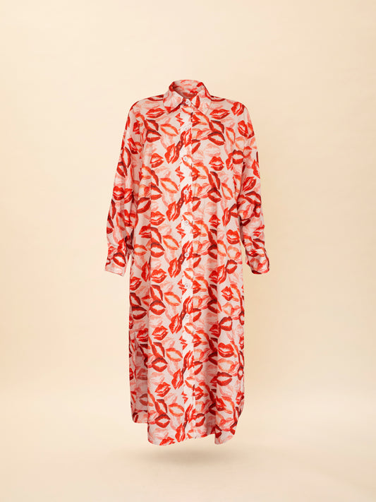 LONG-SLEEVE SHIRT DRESS KISSES