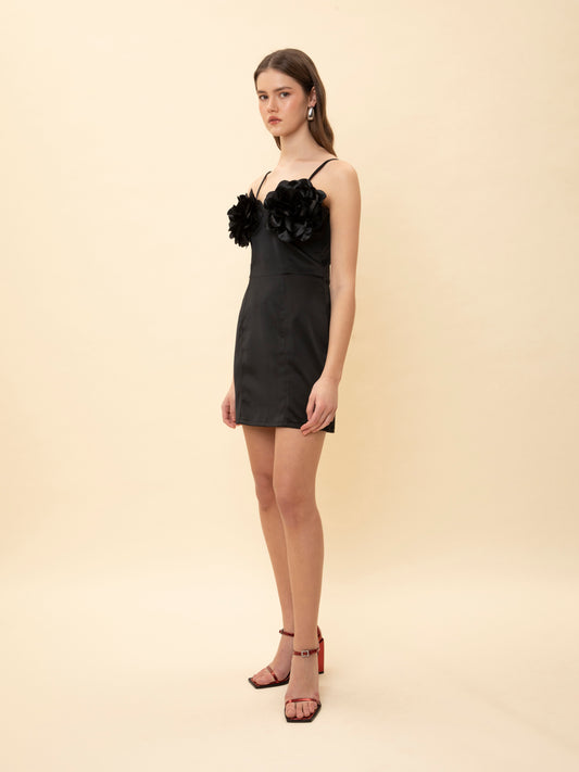 FLOWERS BUSTIER MINI DRESS BLACK