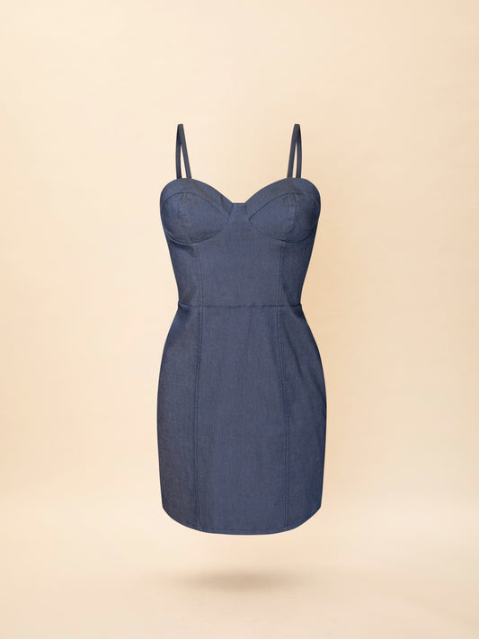 BUSTIER MINI DRESS BLUE