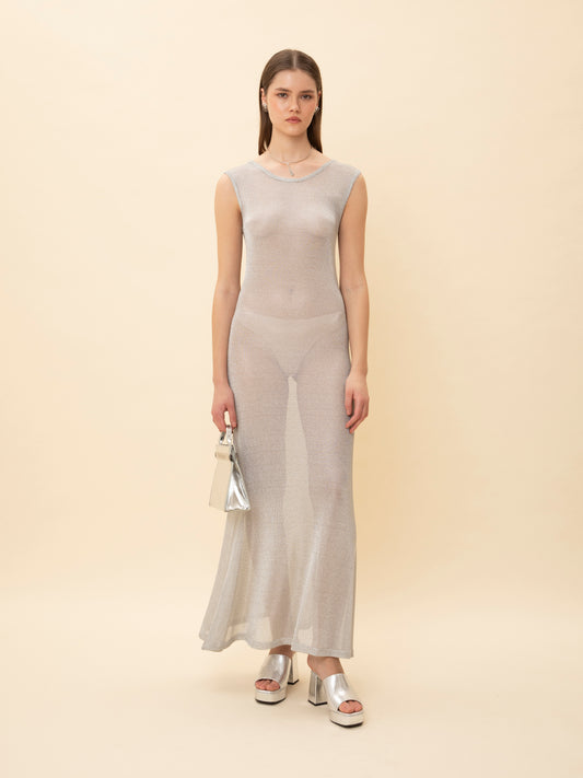 SILVER MESH MAXI DRESS
