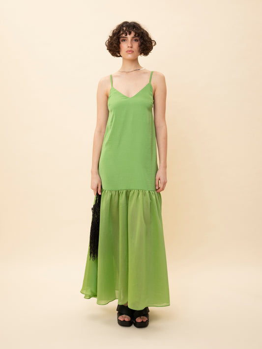 TIERED SLIP DRESS LIME