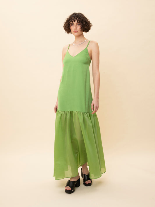 TIERED SLIP DRESS LIME
