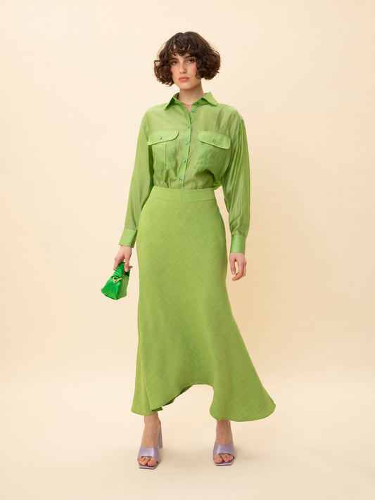 LONG-SLEEVE CHIFFON SHIRT LIME