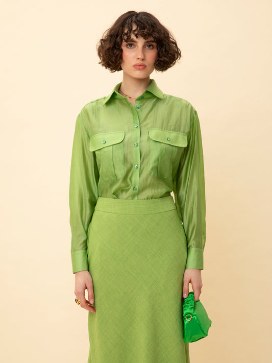 LONG-SLEEVE CHIFFON SHIRT LIME