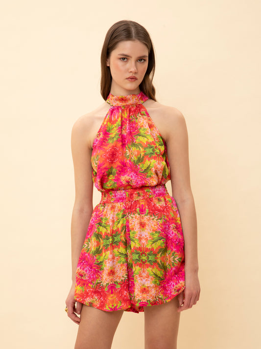 OPEN-BACK HALTER-NECK TOP FLORAL