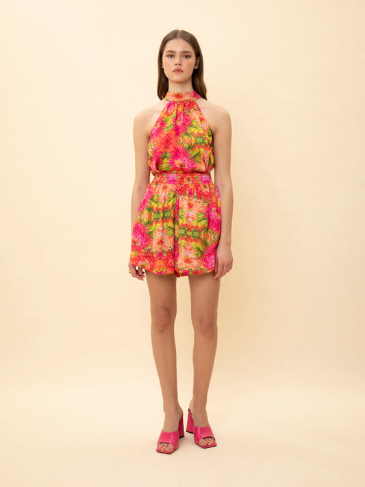 OPEN-BACK HALTER-NECK TOP FLORAL