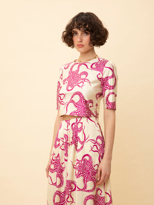 SHORT-SLEEVE CROP TOP OCTOPUS