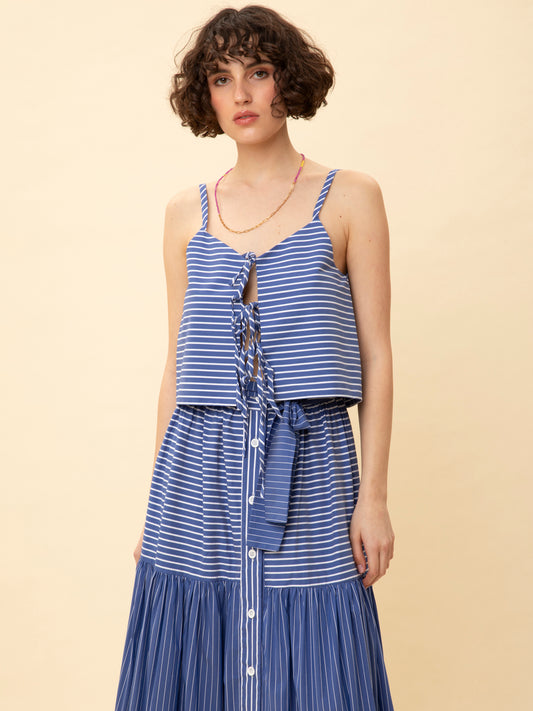 FRONT-TIE STRIPED CROP TOP