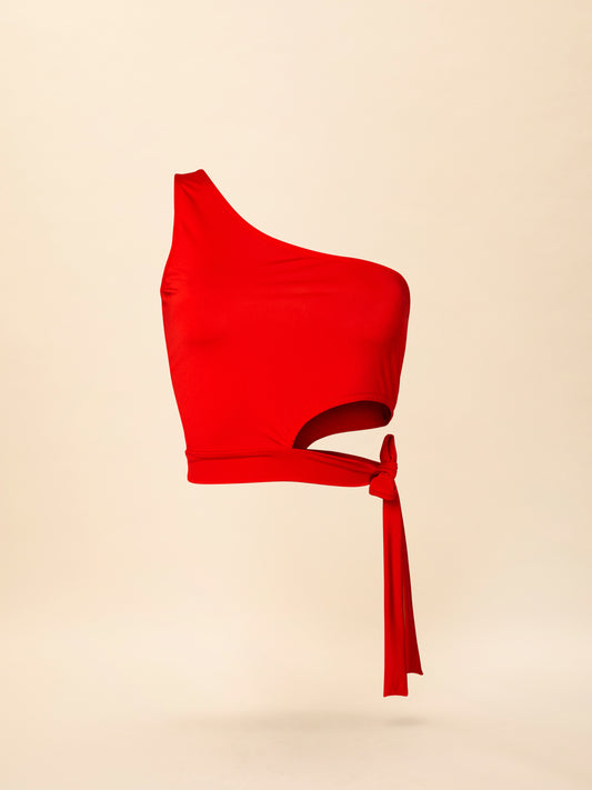 ONE-SHOULDER TOP RED