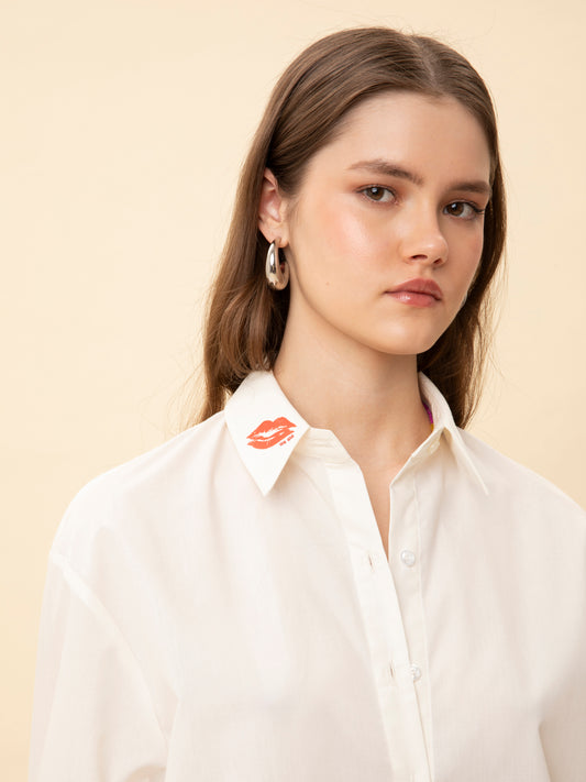 KISSED RUFFLED LONG-SLEEVE SHIRT IVORY