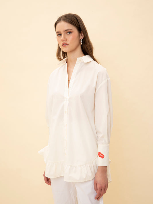 KISSED RUFFLED LONG-SLEEVE SHIRT IVORY