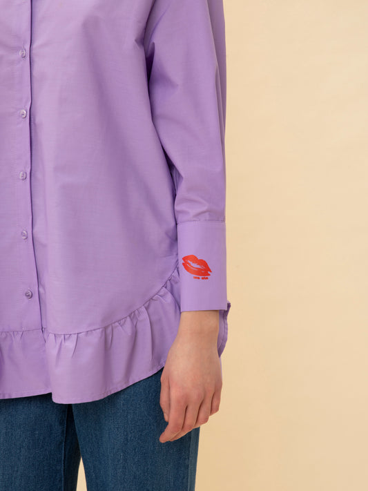 KISSED RUFFLED LONG-SLEEVE SHIRT PURPLE