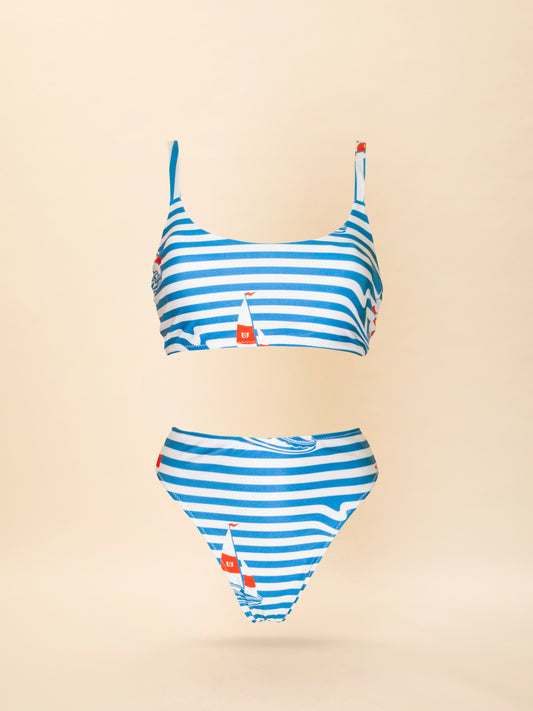 ATHLETIC-STYLE BIKINI STRIPES SAILBOAT