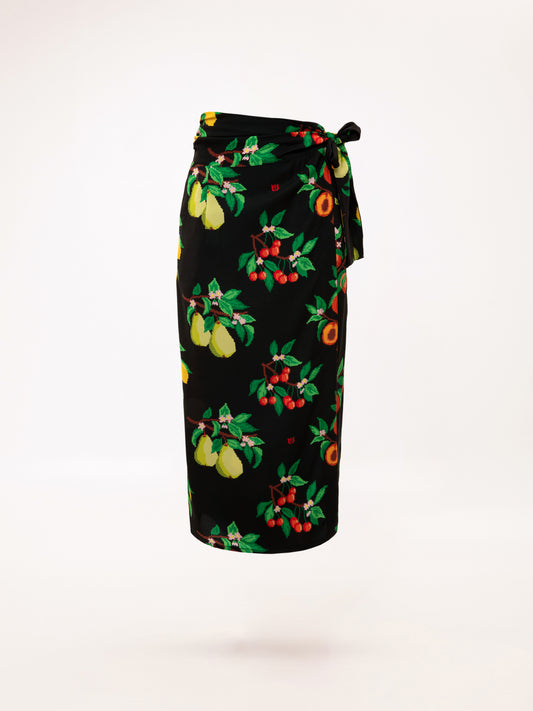 WRAP MIDI SKIRT FRUITS