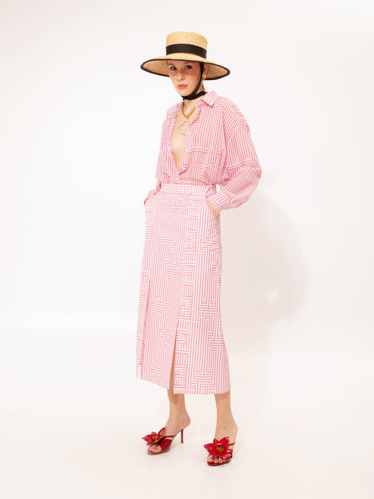 STRAIGHT-LINE MIDI SKIRT LOGO STRIPES