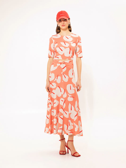 FRONT-KNOT JERSEY SKIRT ANTHURIUM PEACH