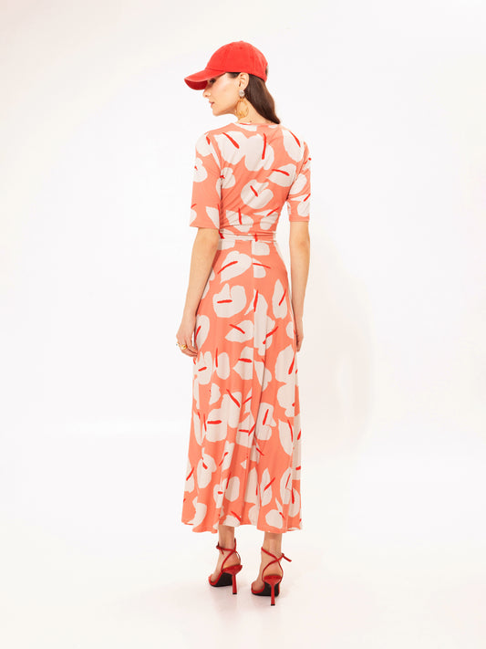 FRONT-KNOT JERSEY SKIRT ANTHURIUM PEACH