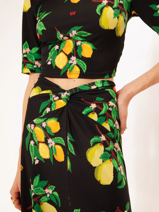 FRONT-KNOT JERSEY SKIRT FRUITS
