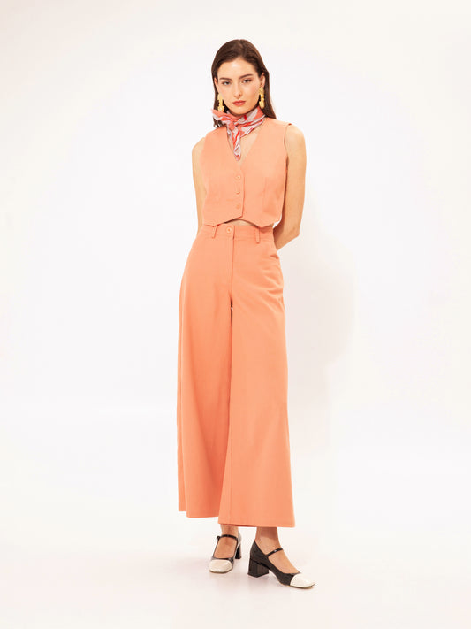 WIDE-LEG DENIM PANTS PEACH