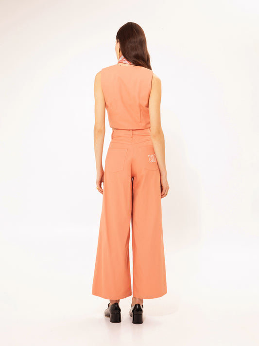WIDE-LEG DENIM PANTS PEACH