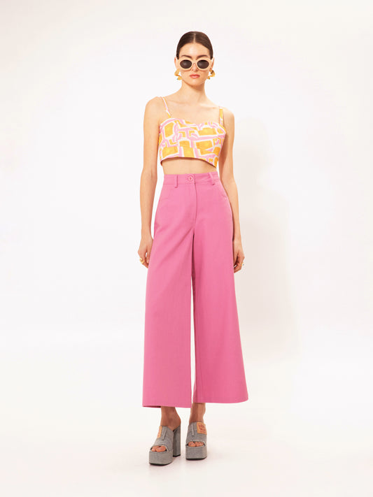 WIDE-LEG DENIM PANTS PINK