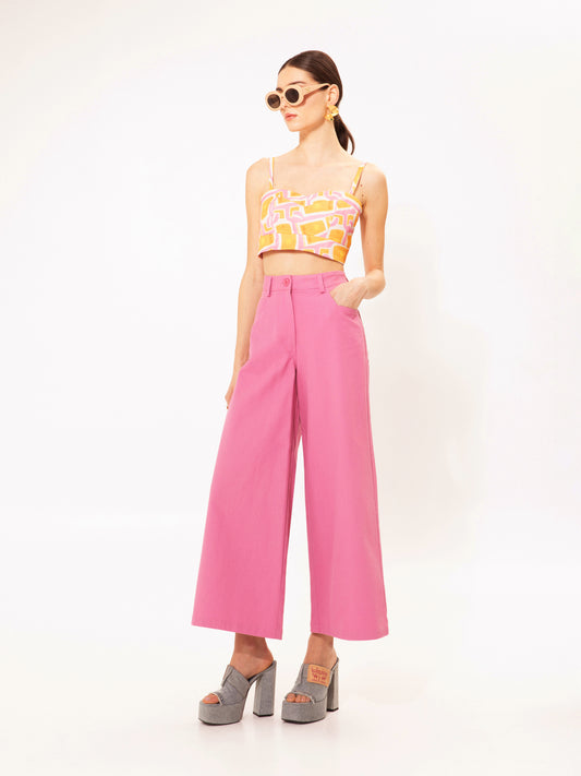 WIDE-LEG DENIM PANTS PINK