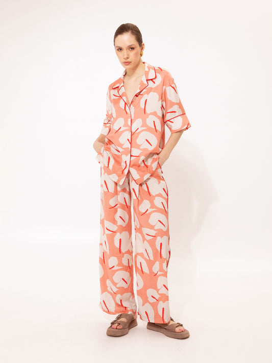 PAJAMA SATIN PANTS ANTHURIUM PEACH