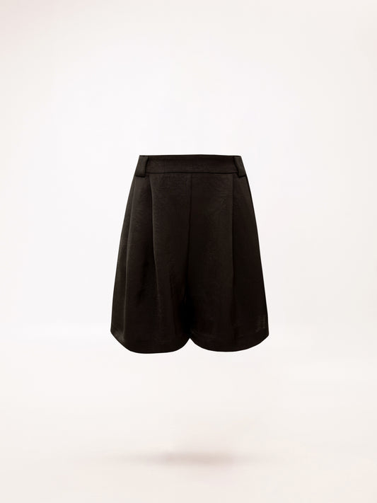 PLEATED SATIN SHORTS BLACK