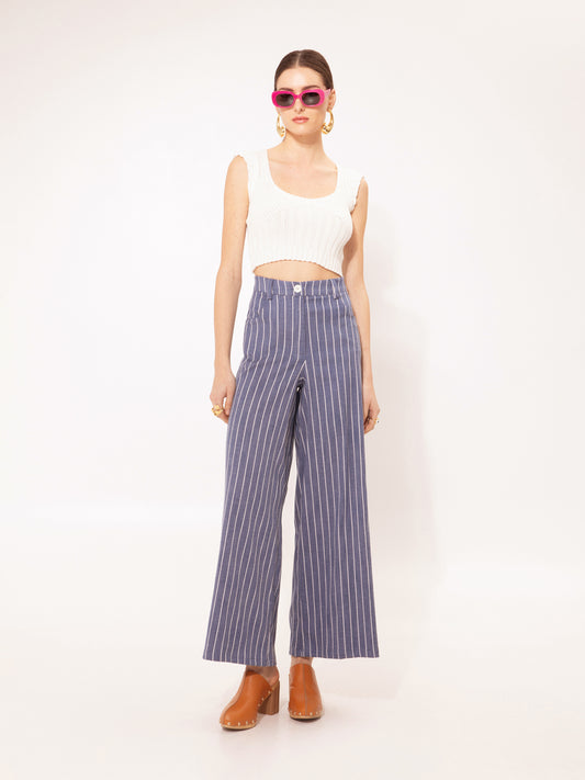 WIDE-LEG DENIM PANTS STRIPED