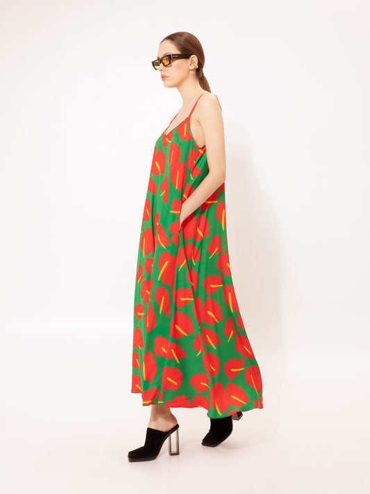 A-LINE MAXI DRESS ANTHURIUM GREEN