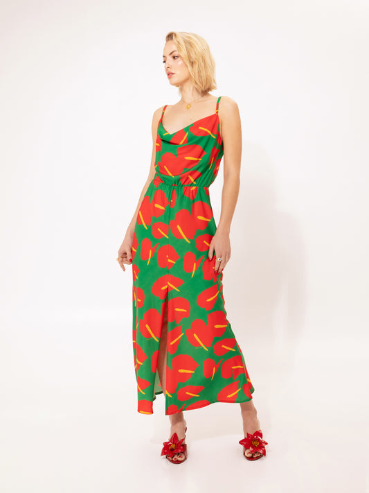 Draped Bust Maxi Dress Anthurium Green