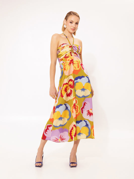 Draped Bust Maxi Dress Anthurium Green