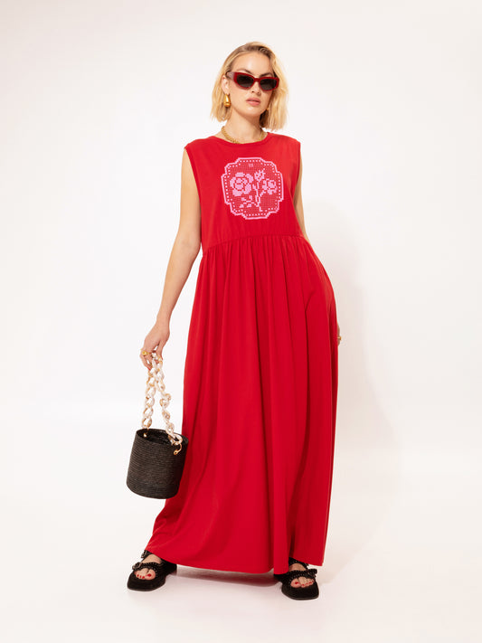 SLEEVELESS COTTON DRESS KENTIMA RED