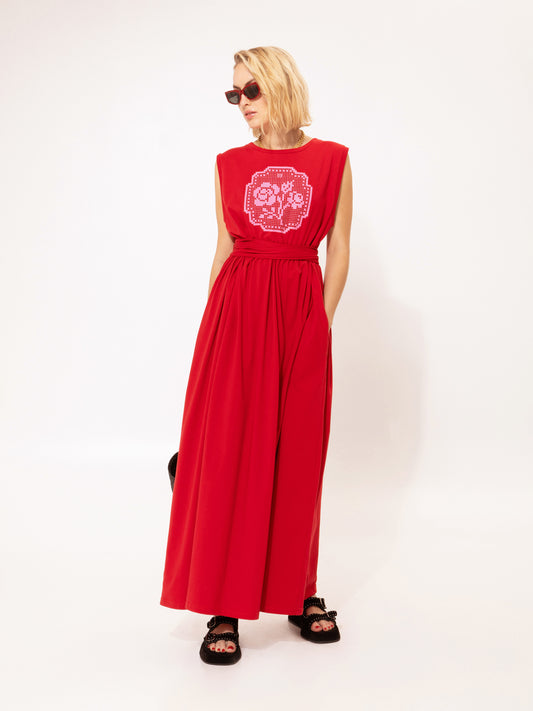 SLEEVELESS COTTON DRESS KENTIMA RED