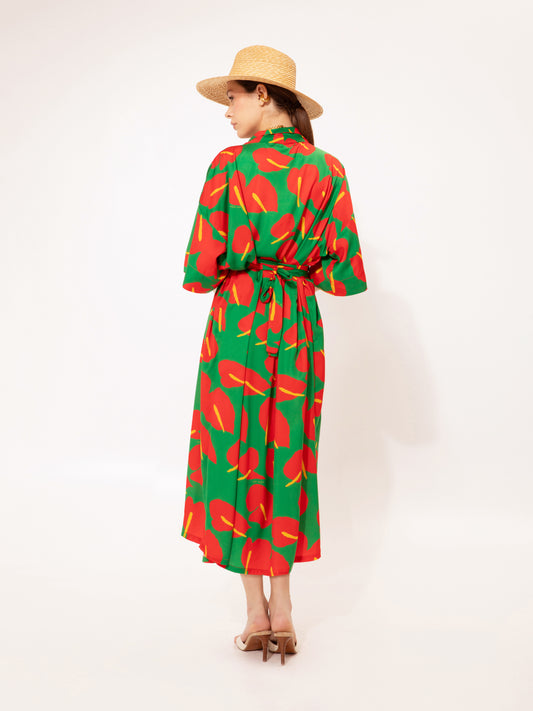 WRAP-AROUND KAFTAN DRESS ANTHURIUM GREEN