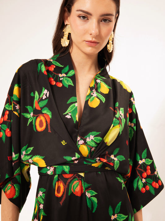 WRAP-AROUND KAFTAN DRESS FRUITS