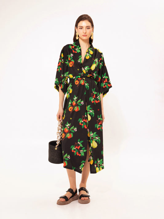 WRAP-AROUND KAFTAN DRESS FRUITS