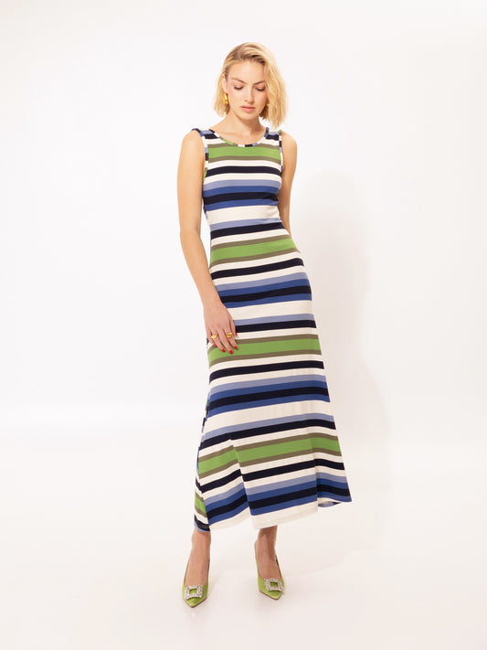 RIBBED MIDI DRESS STRIPES BLUE