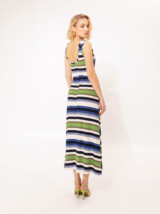 RIBBED MIDI DRESS STRIPES BLUE
