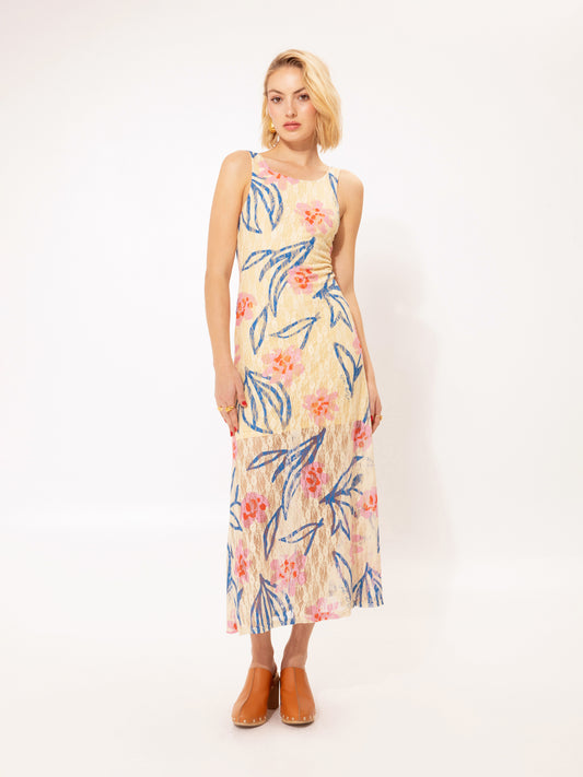 LACE MIDI DRESS FLORAL