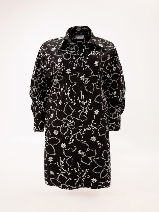 SHIRT-DRESS FLOWERS BLACK