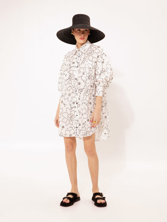 SHIRT-DRESS FLOWERS WHITE