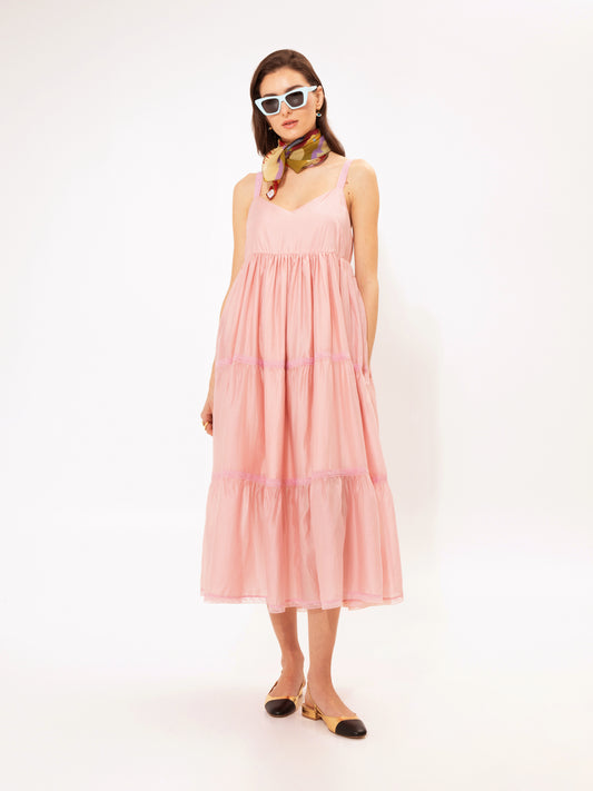 TIERED MIDI DRESS PINK