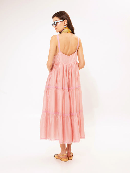 TIERED MIDI DRESS PINK