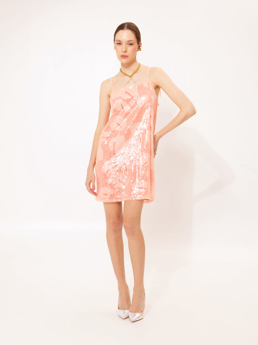 A-LINE SEQUIN MINI DRESS ANTHURIUM PEACH