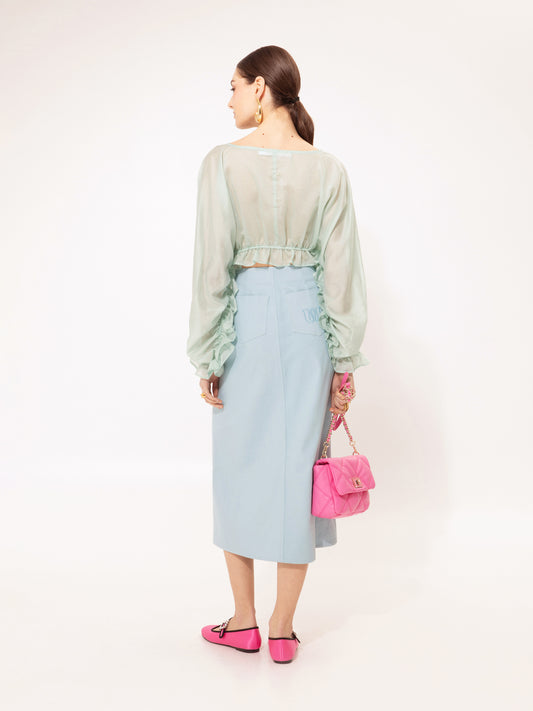 RUFFLED CHIFFON TOP TEAL