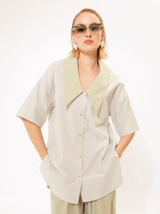 V-NECK COTTON SHIRT LIME