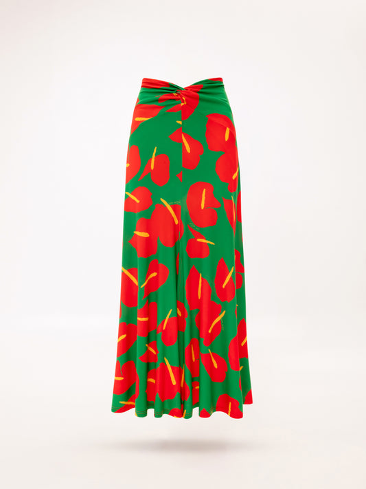 FRONT-KNOT JERSEY SKIRT ANTHURIUM GREEN